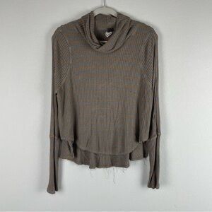 We The Free Brown Orange Striped Drippy Thermal Cowl Long Sleeve Top Size Small